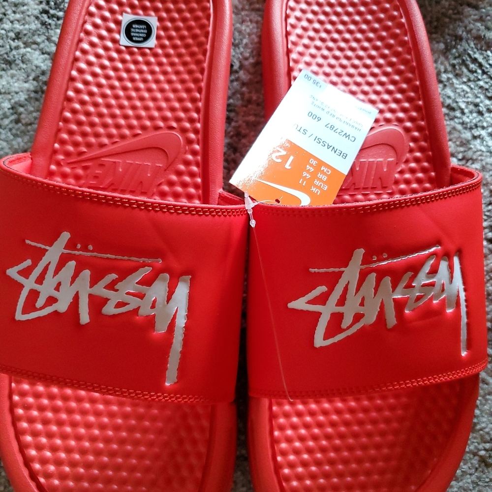 Nike X Stussy Benassi Slides Habanero Red Size 12